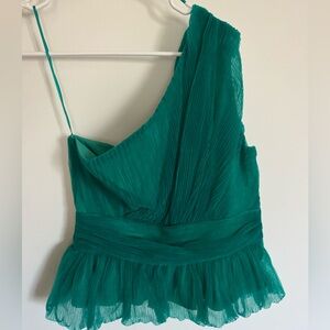 Endless Rose Emerald Pleated One-Shoulder Top